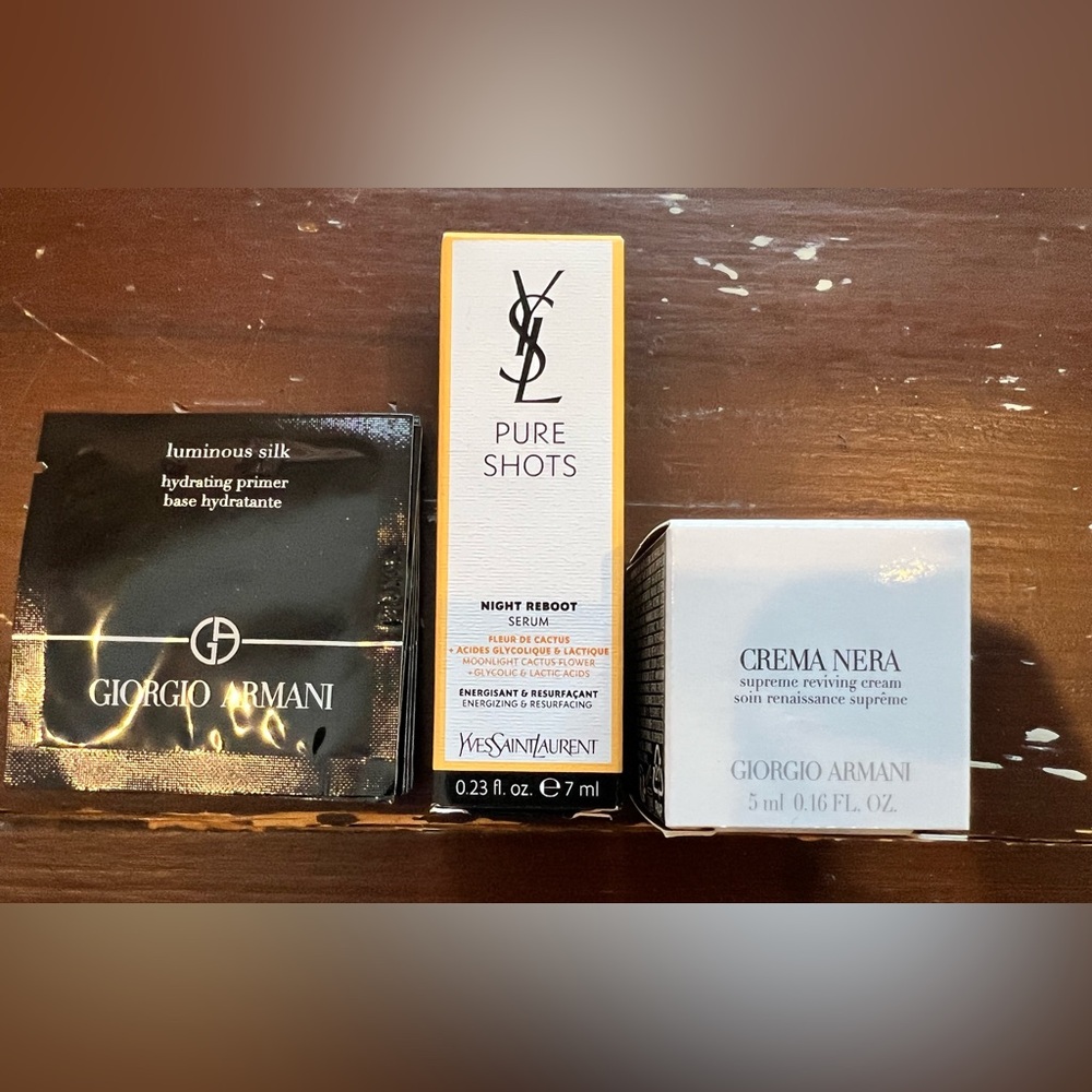 Luxury skincare bundle- premium minis from Giorgio Armani and YSL